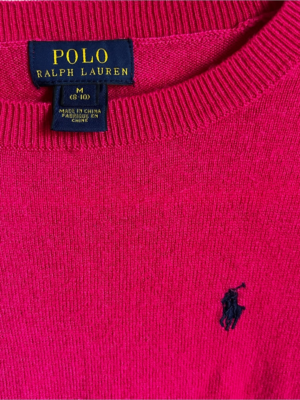 Polo by Ralph Lauren Crewneck Sweater Bright Pink Girls Wool Blend Medium 8/10 - Picture 2 of 8